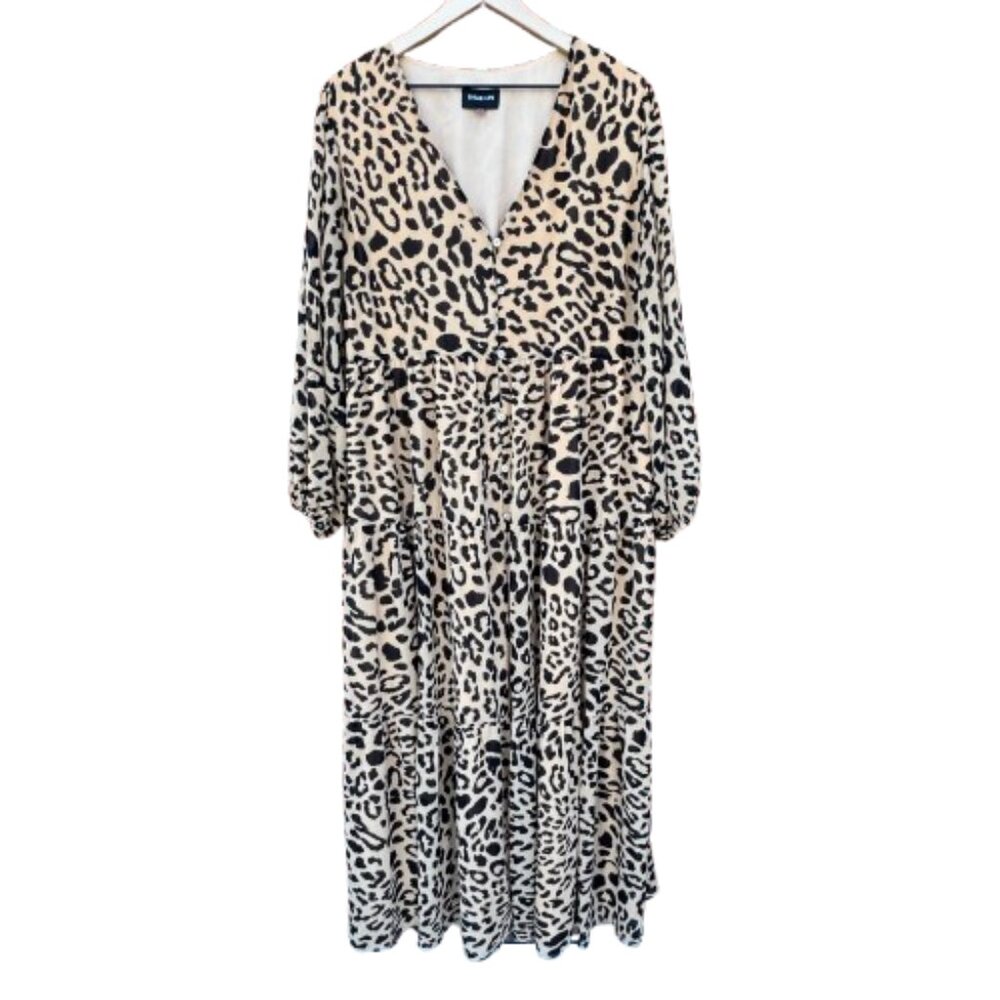 Animal Print Maxi Dress Tan Black Long Sleeve Tiered Sugar Lips Women’s Sz 2X